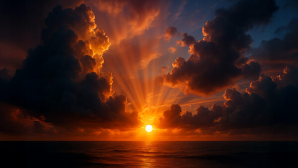Crimson Horizon – Radiant Sunset Sky & Ocean Mural