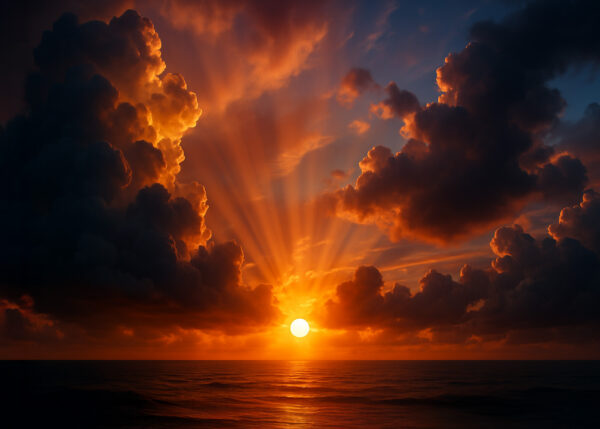 Crimson Horizon – Radiant Sunset Sky & Ocean Mural