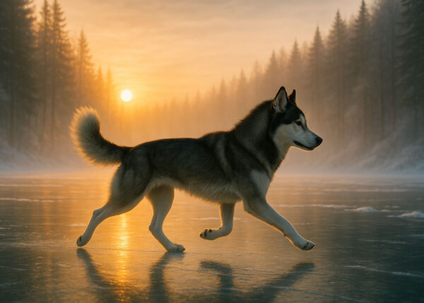 Husky in the Winter Glow Wallpaper