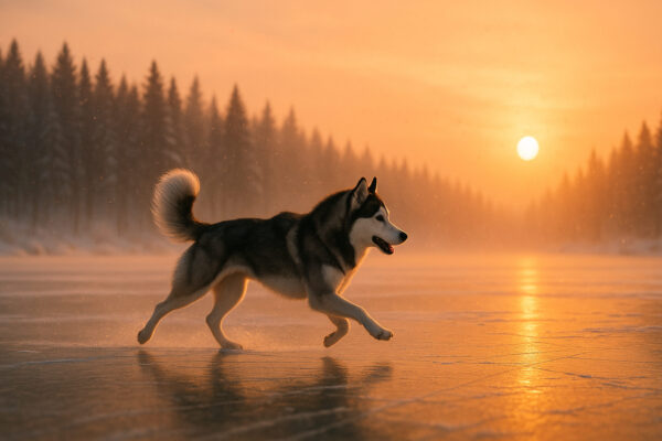 Husky in Sunset Snow Wallpaper