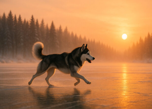 Husky in Sunset Snow Wallpaper