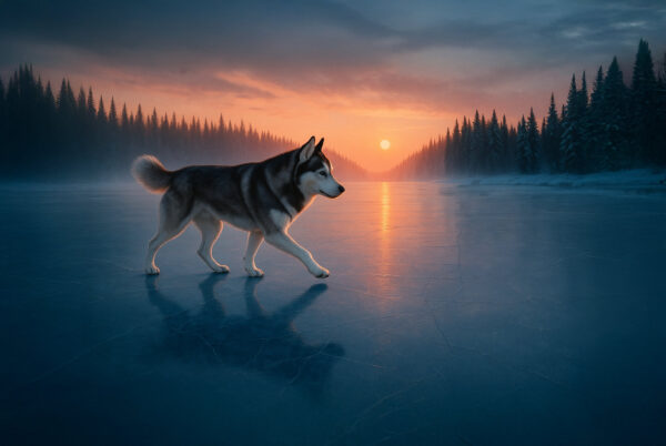 Twilight Husky on Ice Wallpaper