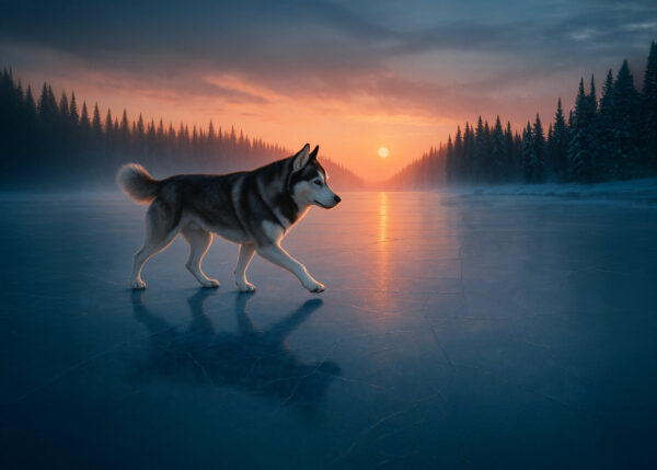 Twilight Husky on Ice Wallpaper